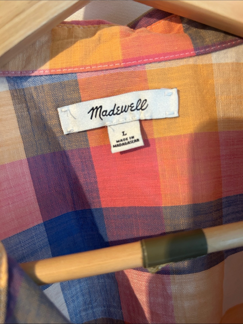 Madewell Plaid Short-Sleeve Button-Front Shirt - Blue, Pink, Yellow, White - Picture 2 of 4